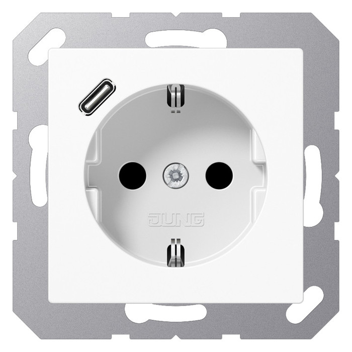 Розетка с USB Jung A 500, скрытый монтаж, с заземлением, белый, A1520-18CWW